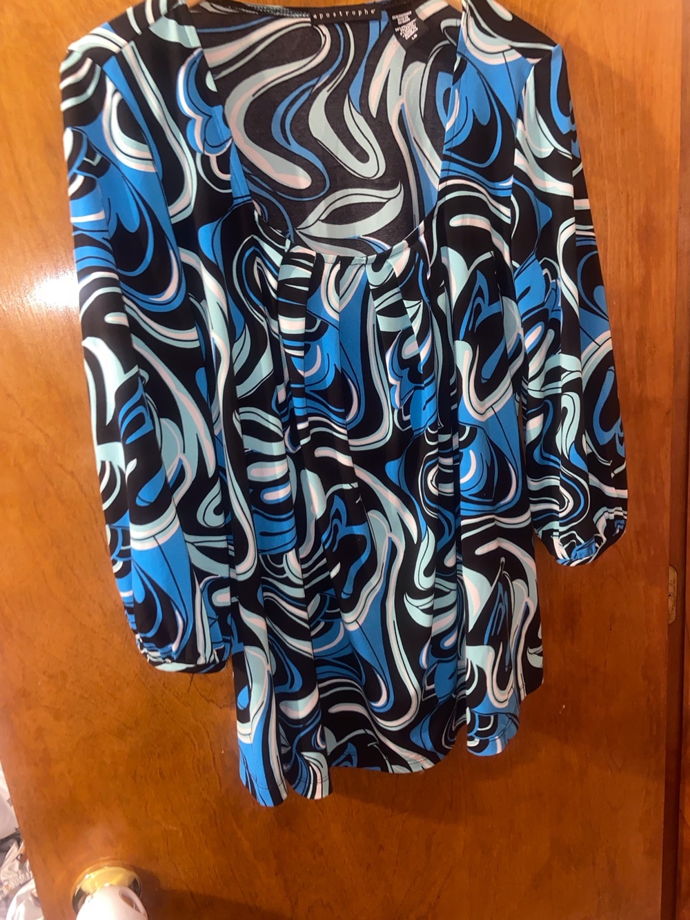 Apostrophe Women's Blue Swirl Long-Sleeve Tunic Top Size Large